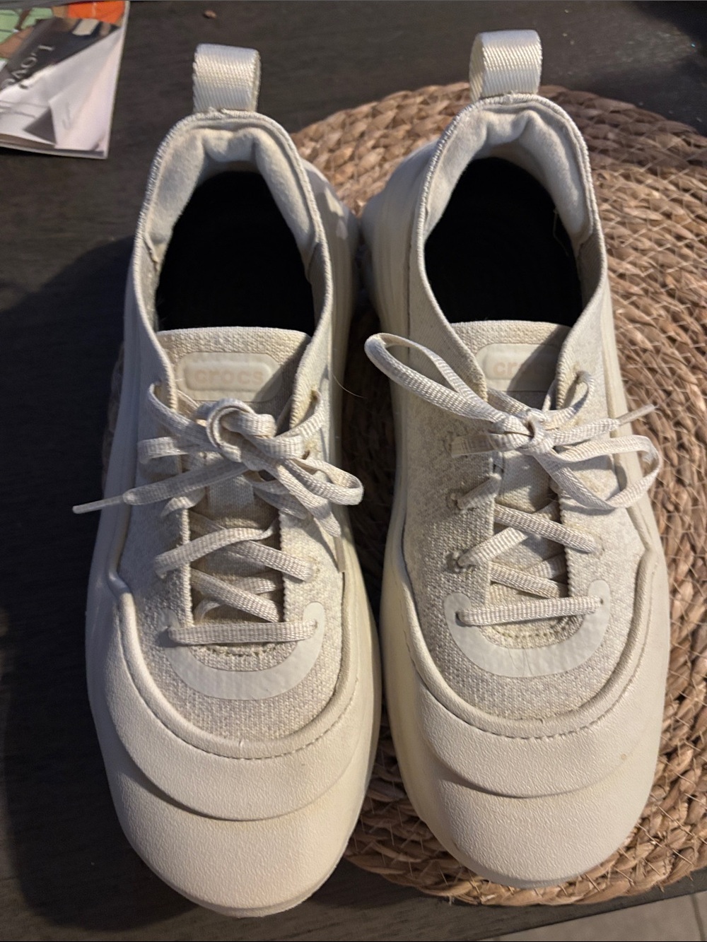 CROCS Off-White Lace-Up Platform Sneakers